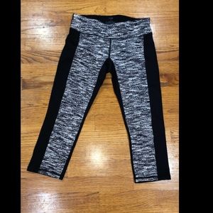 CAbi cropped black and grey/white leggings.